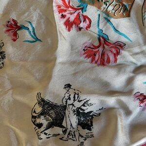 Floral Print Scarf with Pastoral Design bullfighting theme silk 29“ x 31“